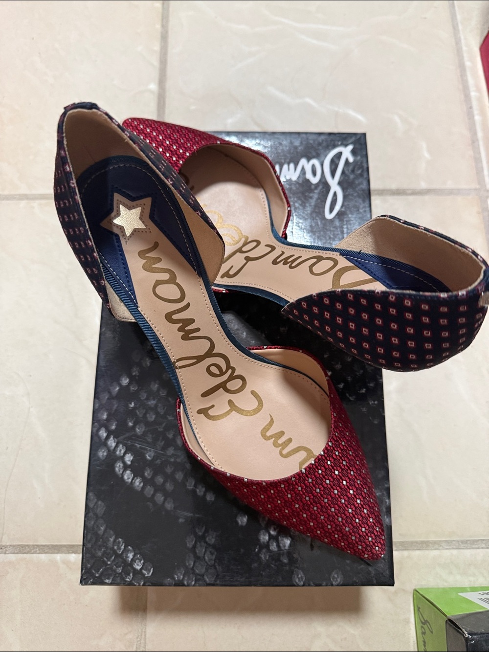 Sam Edelman Red and Navy Two-Tone D'Orsay Pointed Toe Heels